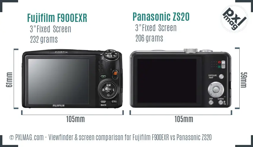 Fujifilm F900EXR vs Panasonic ZS20 Screen and Viewfinder comparison