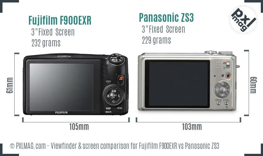 Fujifilm F900EXR vs Panasonic ZS3 Screen and Viewfinder comparison