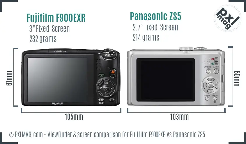 Fujifilm F900EXR vs Panasonic ZS5 Screen and Viewfinder comparison