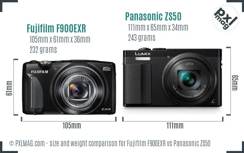 Fujifilm F900EXR vs Panasonic ZS50 size comparison