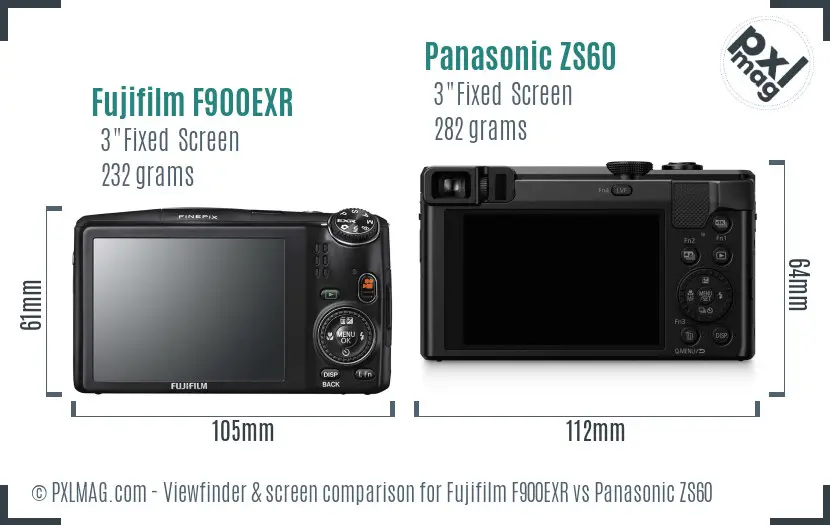Fujifilm F900EXR vs Panasonic ZS60 Screen and Viewfinder comparison