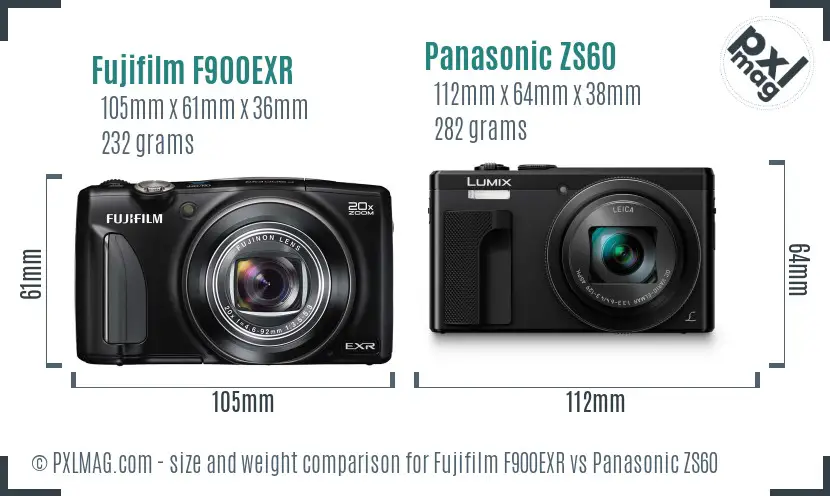 Fujifilm F900EXR vs Panasonic ZS60 size comparison