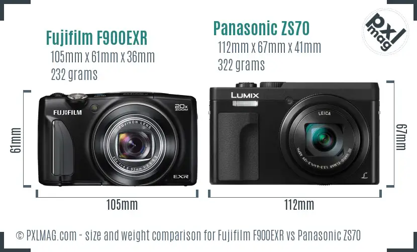 Fujifilm F900EXR vs Panasonic ZS70 size comparison
