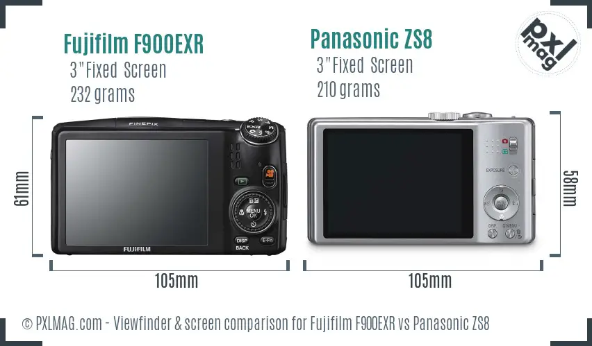 Fujifilm F900EXR vs Panasonic ZS8 Screen and Viewfinder comparison
