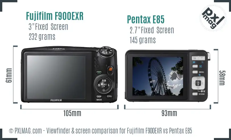 Fujifilm F900EXR vs Pentax E85 Screen and Viewfinder comparison