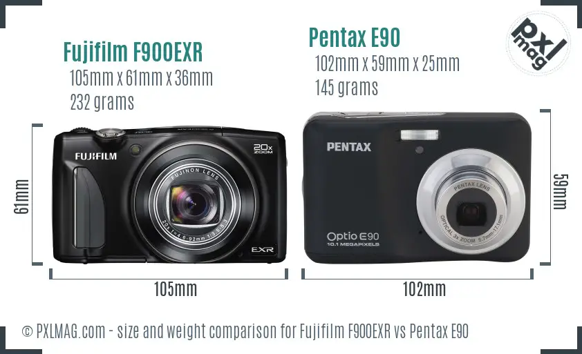 Fujifilm F900EXR vs Pentax E90 size comparison Fujifilm F900EXR vs Pentax E90 size comparison