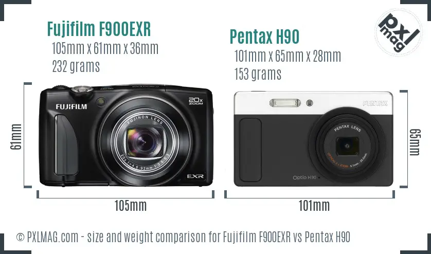 Fujifilm F900EXR vs Pentax H90 size comparison