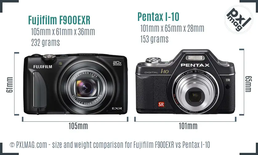 Fujifilm F900EXR vs Pentax I-10 size comparison