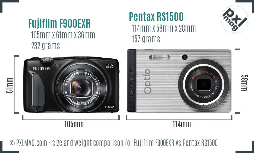 Fujifilm F900EXR vs Pentax RS1500 size comparison