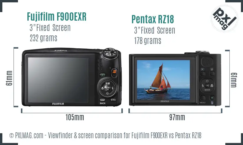 Fujifilm F900EXR vs Pentax RZ18 Screen and Viewfinder comparison Fujifilm F900EXR vs Pentax RZ18 Screen and Viewfinder comparison