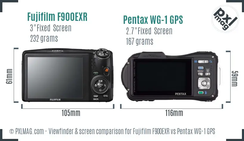 Fujifilm F900EXR vs Pentax WG-1 GPS Screen and Viewfinder comparison