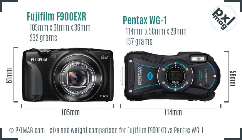Fujifilm F900EXR vs Pentax WG-1 size comparison
