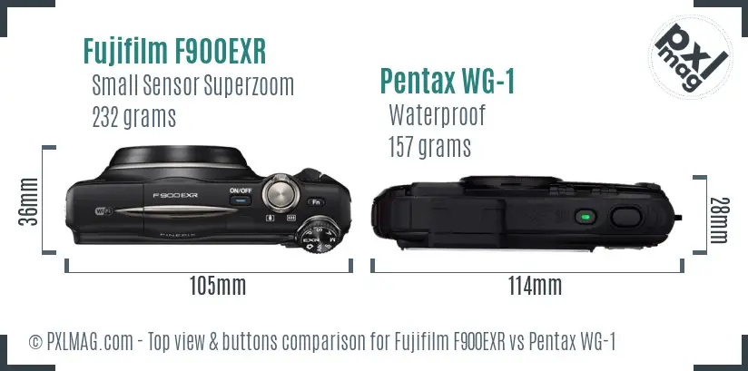 Fujifilm F900EXR vs Pentax WG-1 top view buttons comparison