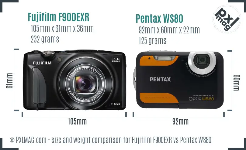 Fujifilm F900EXR vs Pentax WS80 size comparison