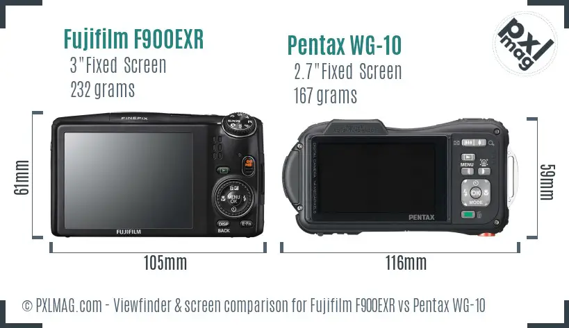 Fujifilm F900EXR vs Pentax WG-10 Screen and Viewfinder comparison