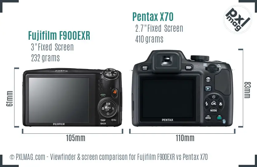 Fujifilm F900EXR vs Pentax X70 Screen and Viewfinder comparison