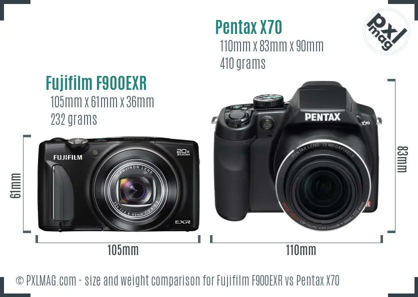 Fujifilm F900EXR vs Pentax X70 size comparison