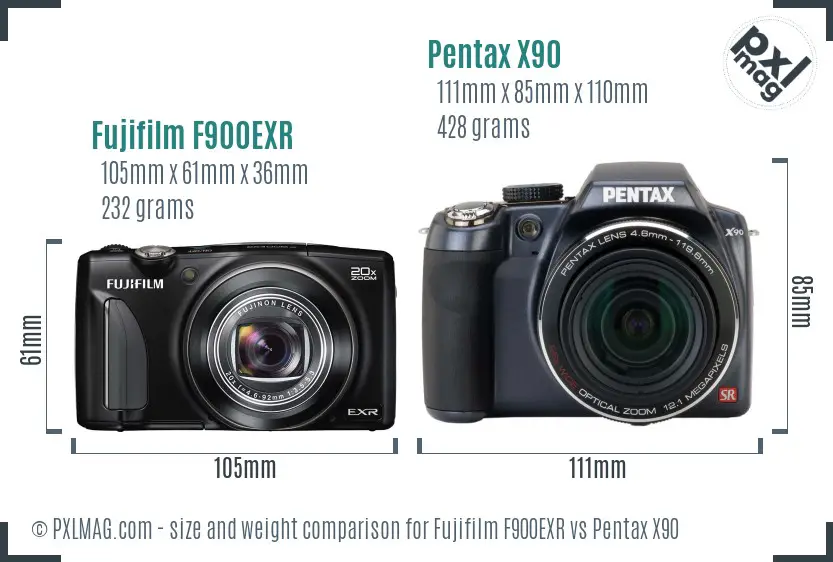 Fujifilm F900EXR vs Pentax X90 size comparison