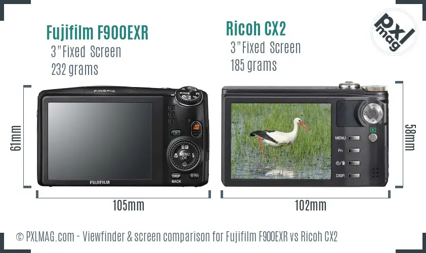 Fujifilm F900EXR vs Ricoh CX2 Screen and Viewfinder comparison Fujifilm F900EXR vs Ricoh CX2 Screen and Viewfinder comparison