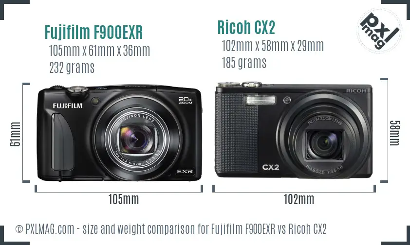 Fujifilm F900EXR vs Ricoh CX2 size comparison Fujifilm F900EXR vs Ricoh CX2 size comparison