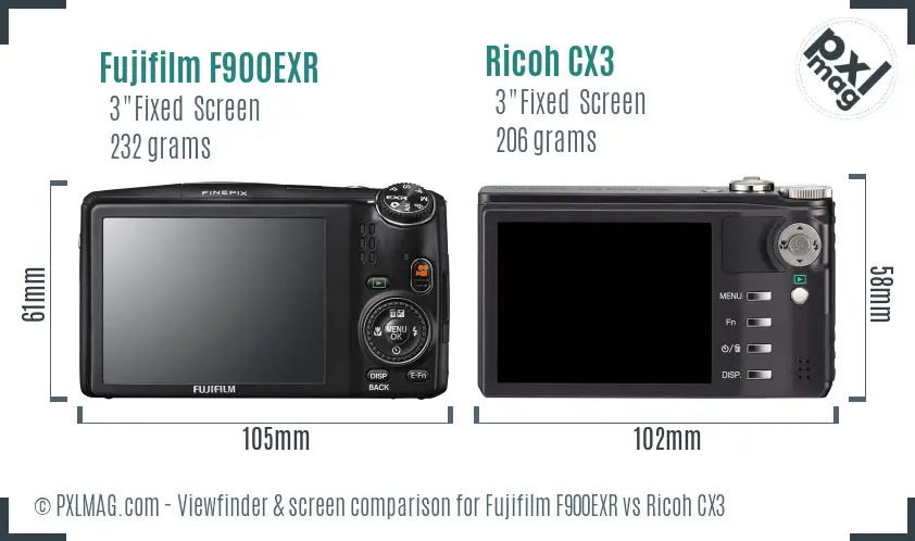 Fujifilm F900EXR vs Ricoh CX3 Screen and Viewfinder comparison