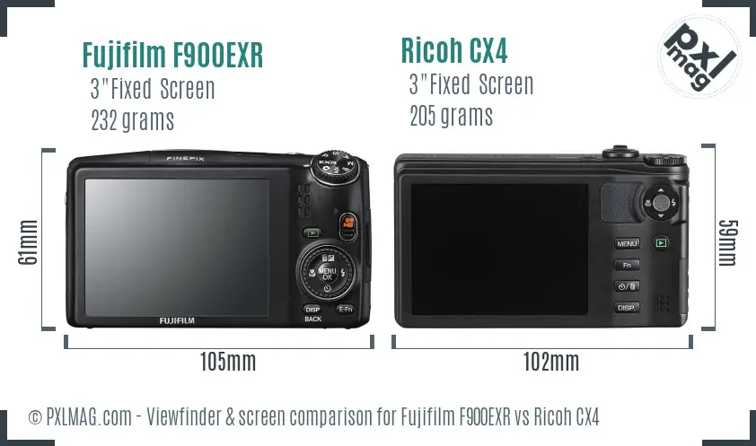 Fujifilm F900EXR vs Ricoh CX4 Screen and Viewfinder comparison