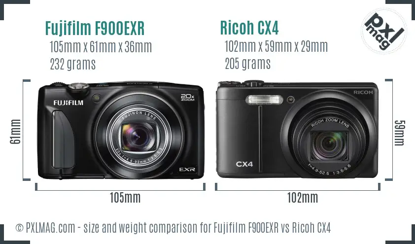 Fujifilm F900EXR vs Ricoh CX4 size comparison