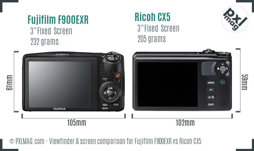 Fujifilm F900EXR vs Ricoh CX5 Screen and Viewfinder comparison