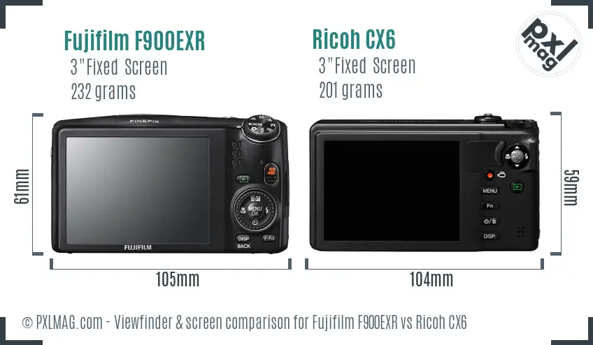 Fujifilm F900EXR vs Ricoh CX6 Screen and Viewfinder comparison