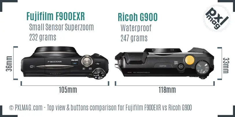 Fujifilm F900EXR vs Ricoh G900 top view buttons comparison