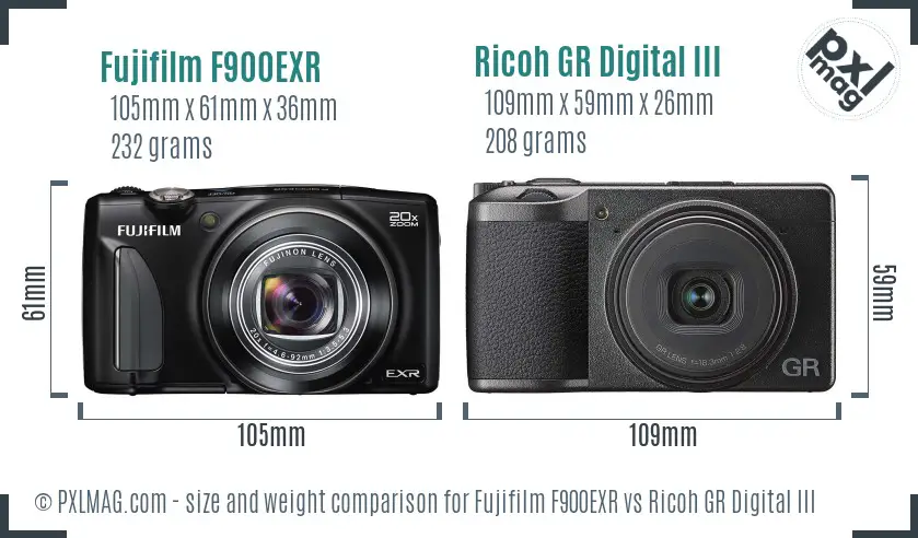 Fujifilm F900EXR vs Ricoh GR Digital III size comparison Fujifilm F900EXR vs Ricoh GR Digital III size comparison