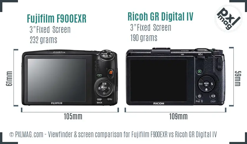 Fujifilm F900EXR vs Ricoh GR Digital IV Screen and Viewfinder comparison