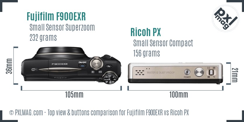 Fujifilm F900EXR vs Ricoh PX top view buttons comparison