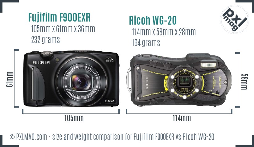 Fujifilm F900EXR vs Ricoh WG-20 size comparison Fujifilm F900EXR vs Ricoh WG-20 size comparison