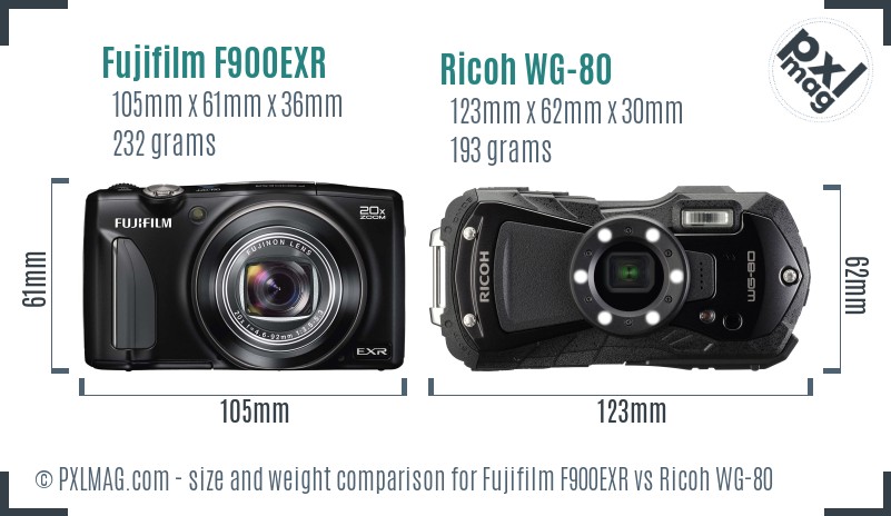 Fujifilm F900EXR vs Ricoh WG-80 size comparison Fujifilm F900EXR vs Ricoh WG-80 size comparison
