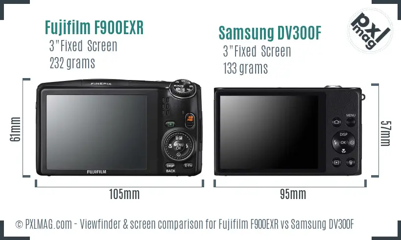 Fujifilm F900EXR vs Samsung DV300F Screen and Viewfinder comparison