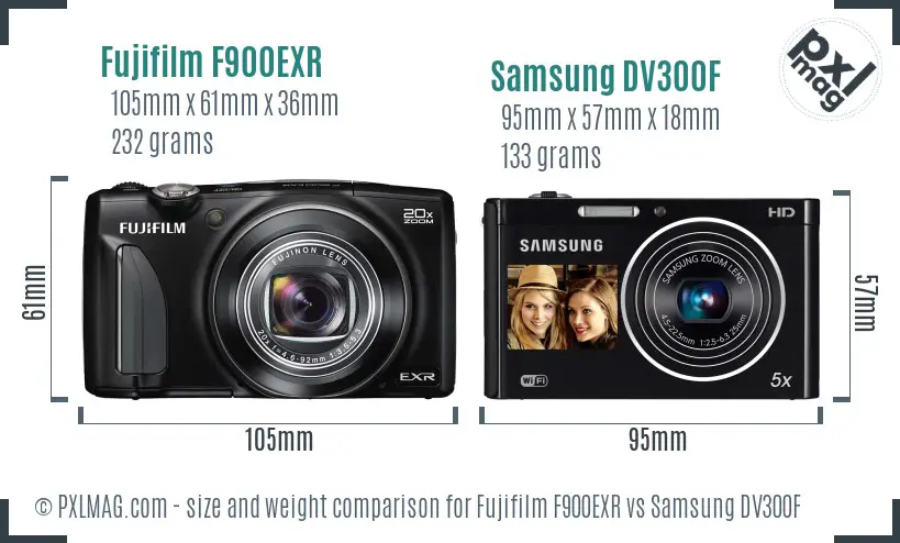 Fujifilm F900EXR vs Samsung DV300F size comparison Fujifilm F900EXR vs Samsung DV300F size comparison