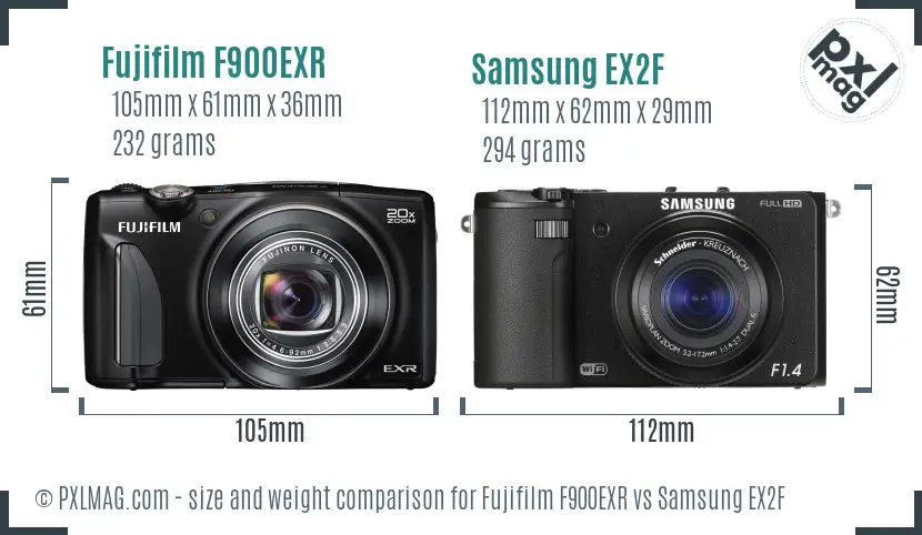 Fujifilm F900EXR vs Samsung EX2F size comparison