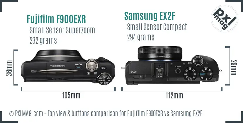 Fujifilm F900EXR vs Samsung EX2F top view buttons comparison