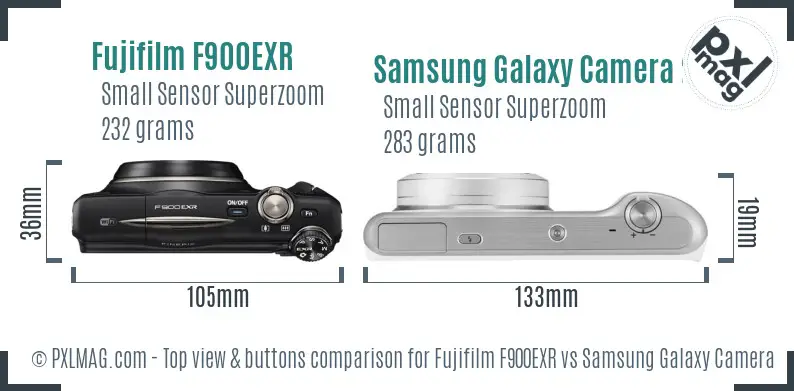 Fujifilm F900EXR vs Samsung Galaxy Camera 2 top view buttons comparison