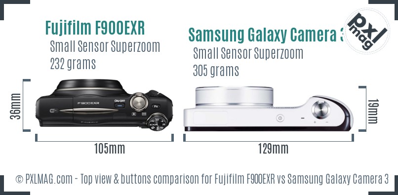 Fujifilm F900EXR vs Samsung Galaxy Camera 3G top view buttons comparison