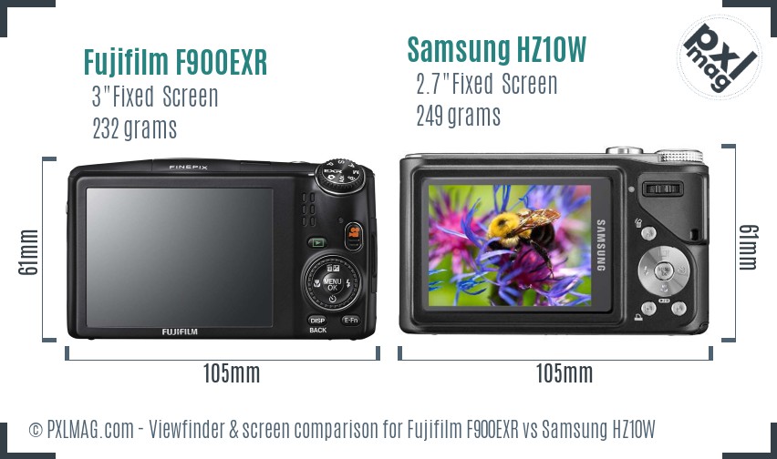 Fujifilm F900EXR vs Samsung HZ10W Screen and Viewfinder comparison