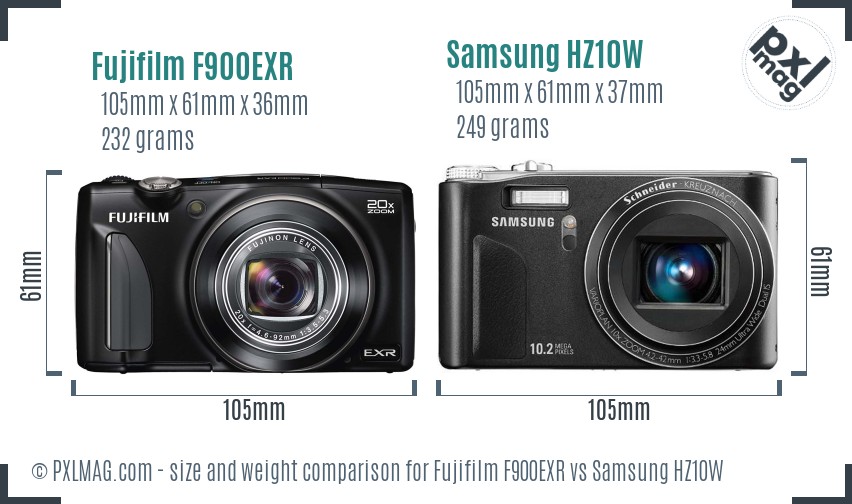 Fujifilm F900EXR vs Samsung HZ10W size comparison Fujifilm F900EXR vs Samsung HZ10W size comparison