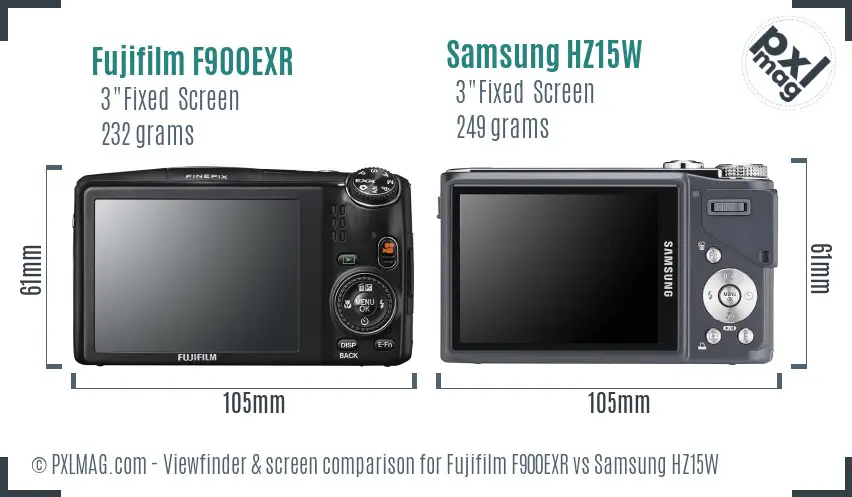 Fujifilm F900EXR vs Samsung HZ15W Screen and Viewfinder comparison