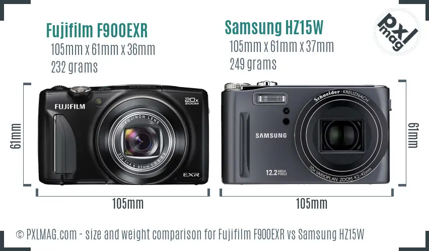 Fujifilm F900EXR vs Samsung HZ15W size comparison