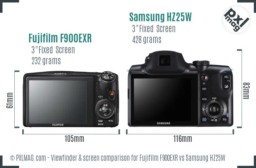 Fujifilm F900EXR vs Samsung HZ25W Screen and Viewfinder comparison