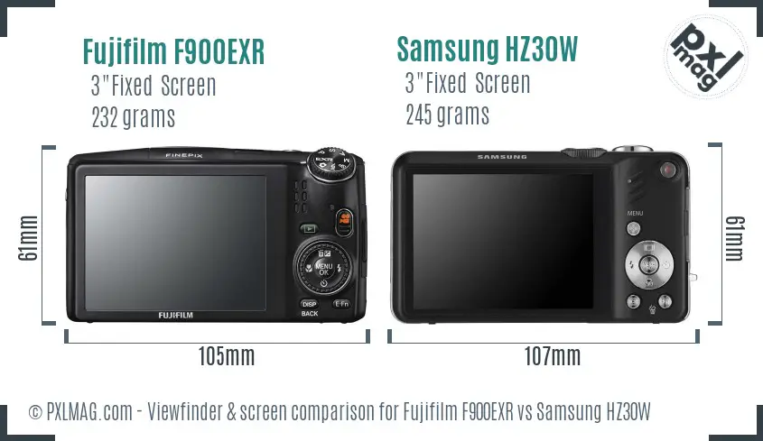 Fujifilm F900EXR vs Samsung HZ30W Screen and Viewfinder comparison