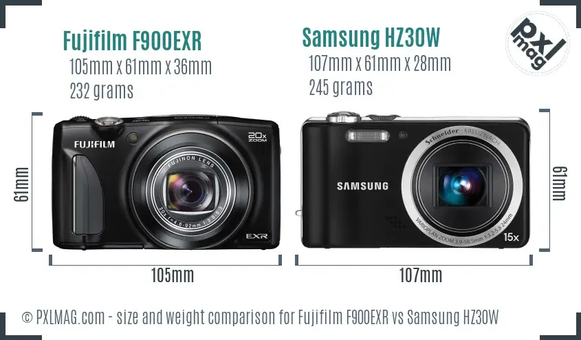 Fujifilm F900EXR vs Samsung HZ30W size comparison