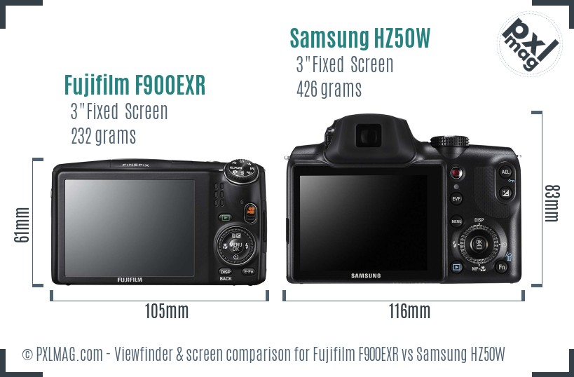 Fujifilm F900EXR vs Samsung HZ50W Screen and Viewfinder comparison