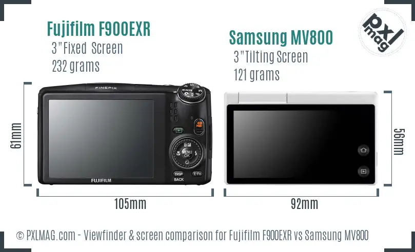 Fujifilm F900EXR vs Samsung MV800 Screen and Viewfinder comparison